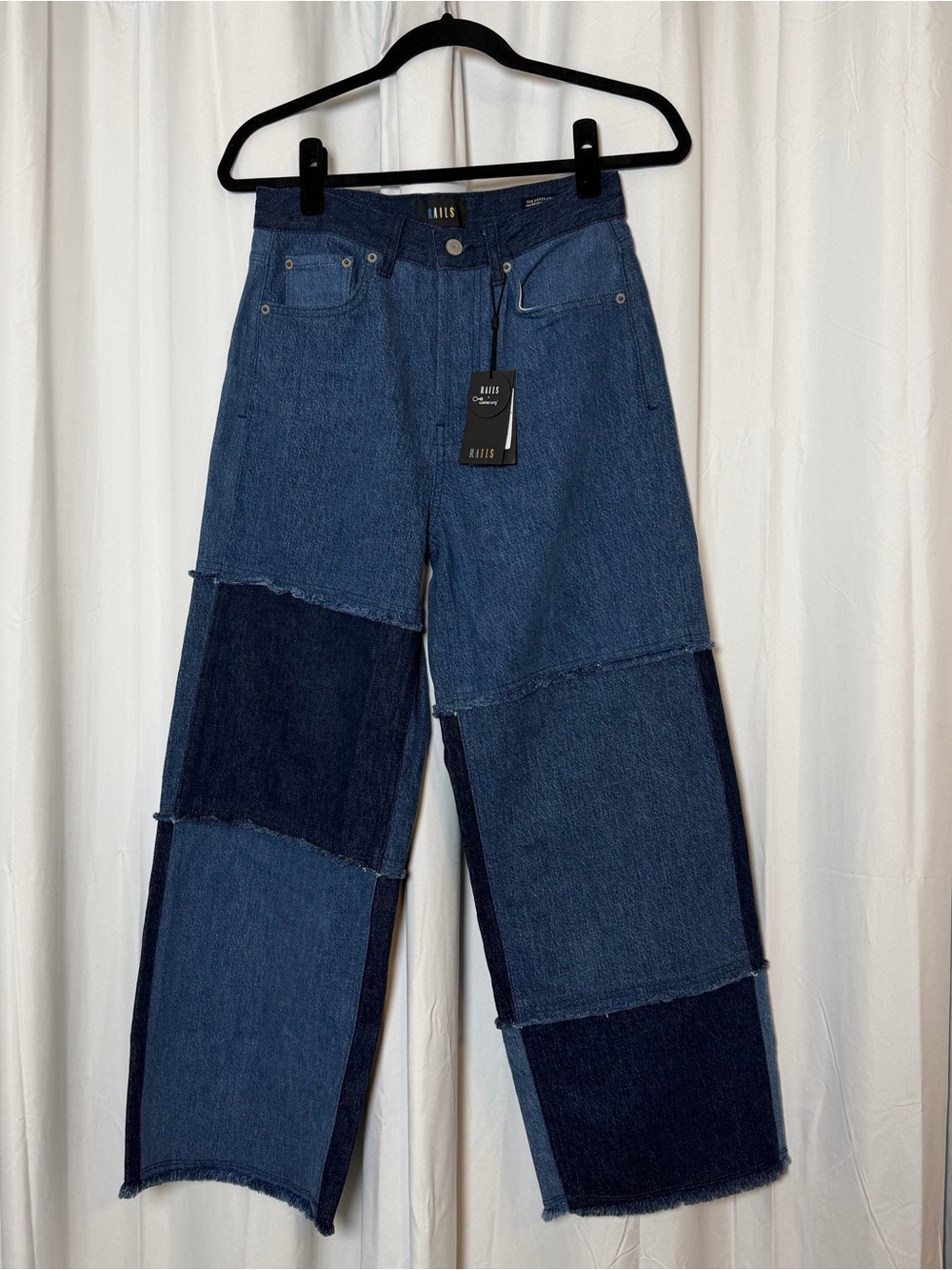 Rails Getty Crop Jeans Indigo Patchwork Wide Leg Raw Hem Womens 27 NWT - Picture 2 of 15